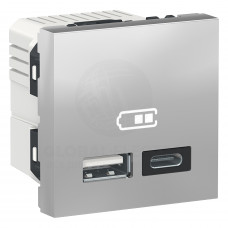 Двойная USB розетка A+C алюминий