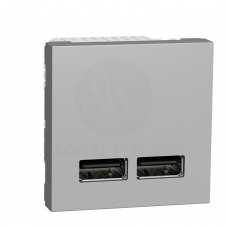 Розетка USB двойная 2.1А 2 модуля алюминий