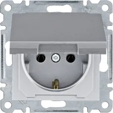 Розетка Hager Lumina з заземленням з кришкою срібна WL1152