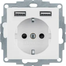 Розетка Berker S.1/B.3/B.7 з заземленням + 2 USB 2.4A полярна білизна матова 48031909