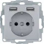 Розетка Berker S.1/B.3/B.7 з заземленням + 2 USB 2.4A алюміній 48031404