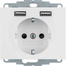 Розетка Berker K.1 з заземленням + 2 USB 2.4A полярна білизна 48037009