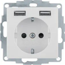 Розетка Berker S.1/B.3/B.7 з заземленням + 2 USB 2.4A біла 48038982