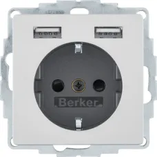 Розетка Berker Q.1/Q.3/Q.7 з заземленням + 2 USB 2.4A алюміній 48036084