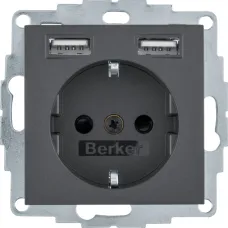 Розетка Berker S.1/B.3/B.7 з заземленням + 2 USB 2.4A антрацит 48031606