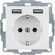 Розетка Berker Q.1/Q.3/Q.7 з заземленням + 2 USB 2.4A полярна білизна 48036089