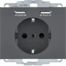 Розетка Berker K.1 з заземленням + 2 USB 2.4A антрацит 48037006
