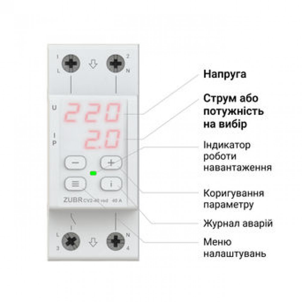 Реле напряжения с контролем тока ZUBR CV2-40 red