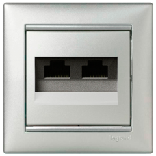 Розетка компьютерная 2xRJ45 STP кат.6e Valena 770245 «алюминий»