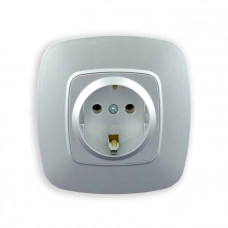Розетка Horoz Electric одинарна з заземленням срібло ELA
