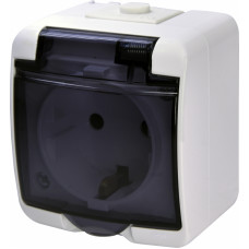 Розетка ETI 1-ая с з/к Schuko RHE-1sd (біла/прозора кришка IP54)