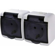 Розетка ETI 2-а с з/к Schuko RHE-2sd (біла/прозора кришка IP54)