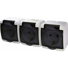Розетка ETI 3-а с з/к Schuko RHE-3sd (біла/прозора кришка IP54)