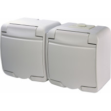 Розетка ETI 2-ая с з/к Schuko RHE-2s (біла/біла кришка IP54)