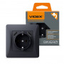Розетка VIDEX одинарная с заземлением и 2USB BINERA черный графит IP20