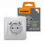 Розетка VIDEX одинарная с заземлением и 2USB BINERA серебряный шелк IP20