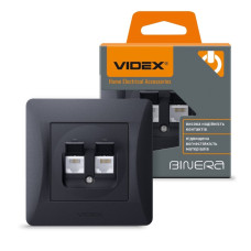 Розетка CAT6+CAT3 VIDEX подвійна BINERA чорний графіт IP20