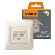 Розетка CAT6+CAT6 VIDEX подвійна комп'ютерна BINERA кремова