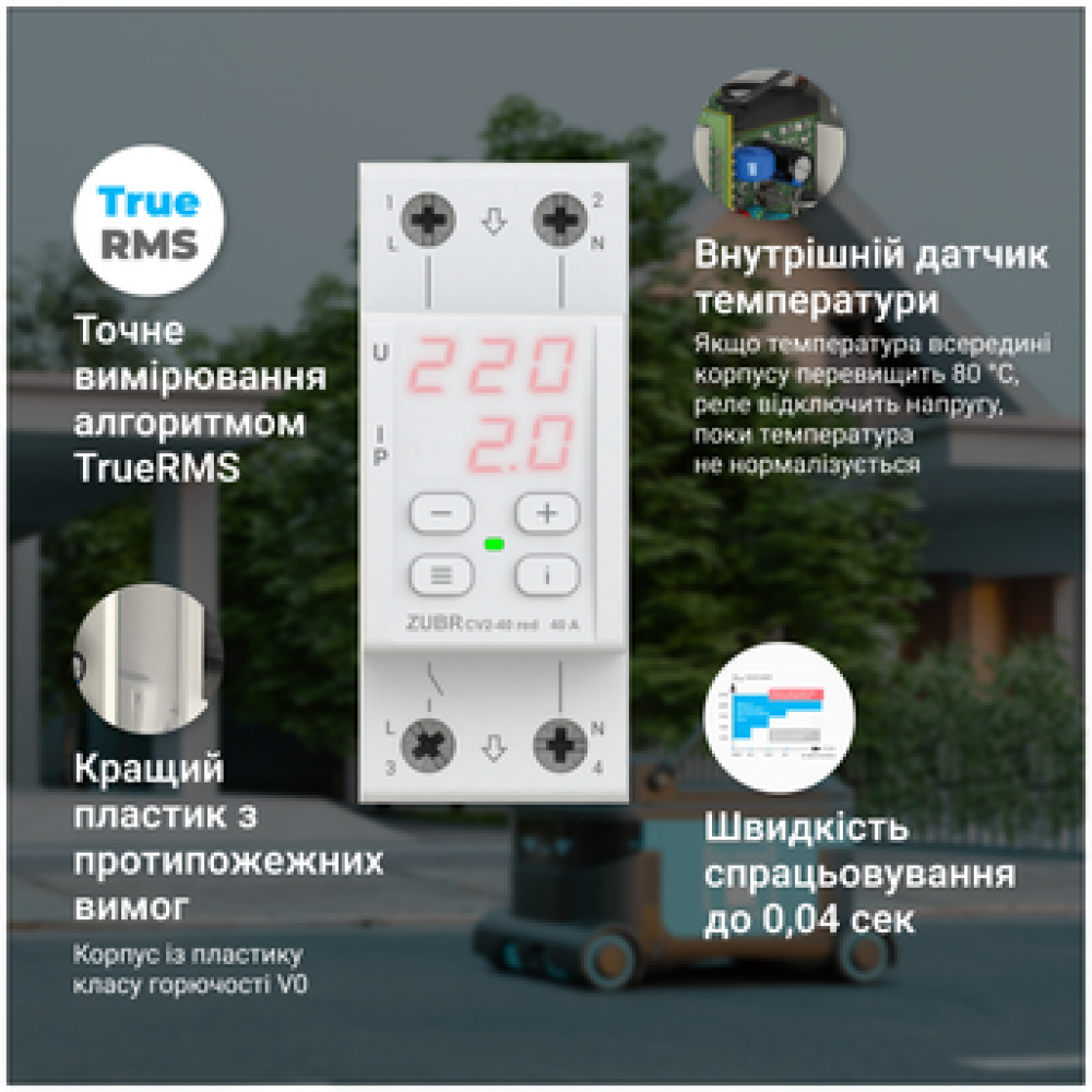 Реле напряжения с контролем тока ZUBR CV2-50 red